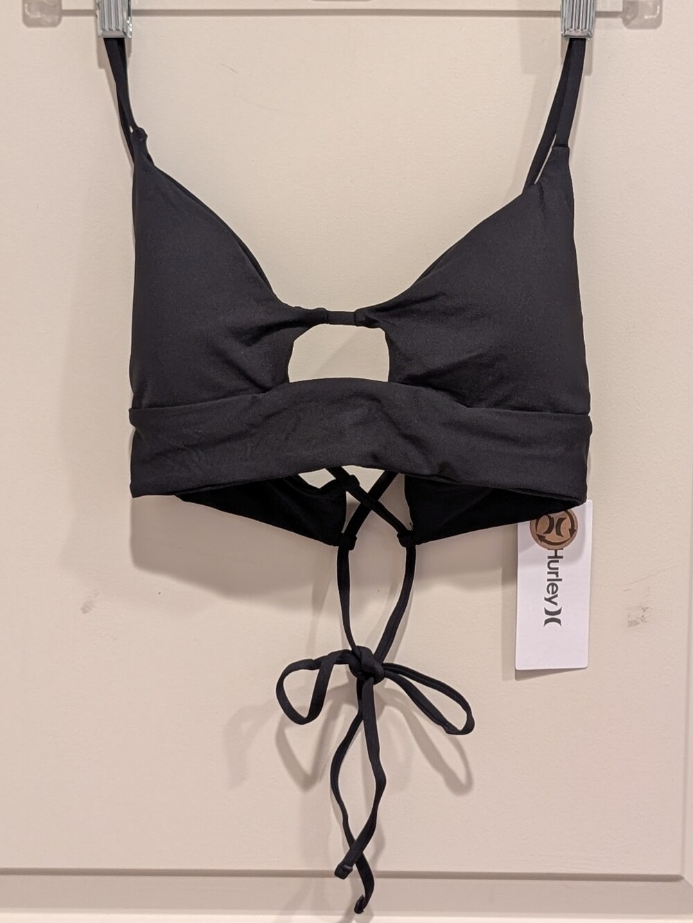 Hurley Black Cutout Crisscross Tie-Back Bikini Top Size Medium